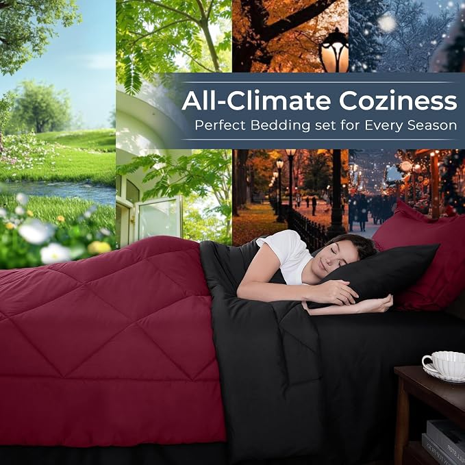 HEVUMYI Red & Black Cali-King Comforter Set - Image 3