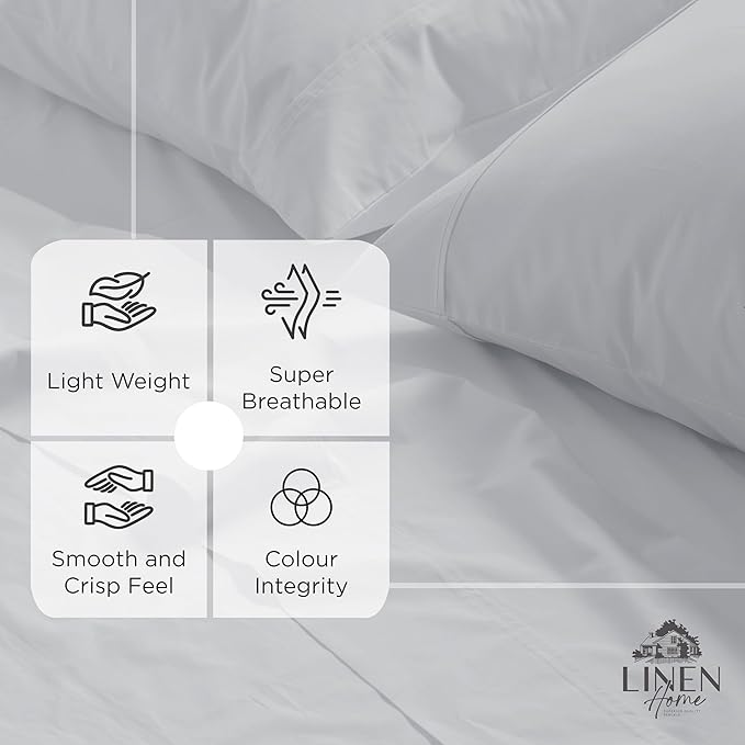 Linen Home 100% Cotton Percale Weave Fitted Sheet, Queen Size, Dove Grey - Image 2