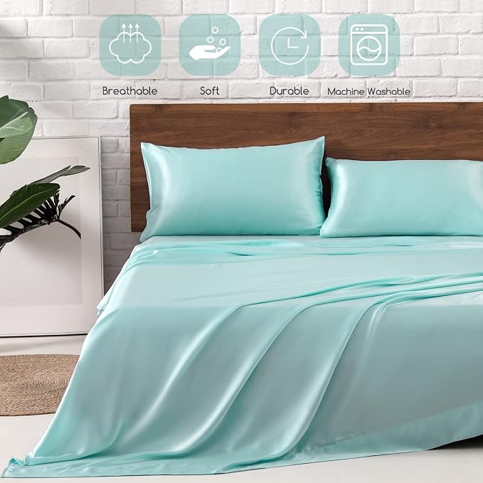 MR&HM Satin Bed Sheets, Full Size Sheets Set - Image 5
