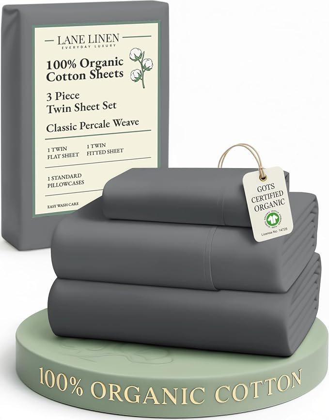 LANE LINEN 100% Organic Cotton 3Pc Bed Sheets Twin Size, Classic Percale Weave by LaneLinen
