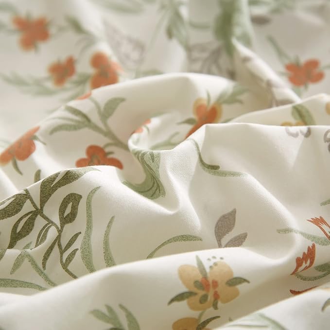 mixinni Floral Duvet Covers King Size Botanical Flower Leaf Printed on White - Image 4