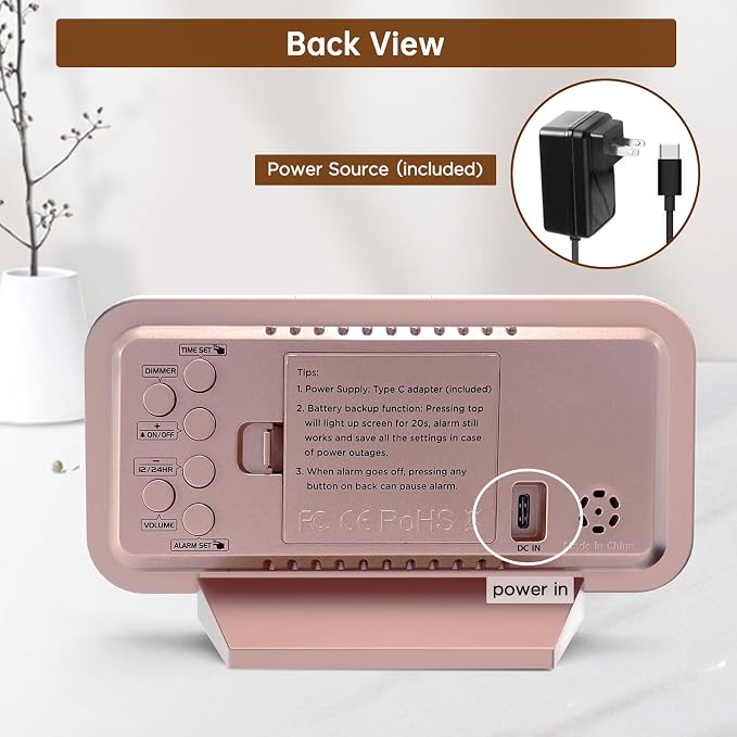 Peakeep Slim Digital Mirror Aesthetic Alarm Clock - Image 6