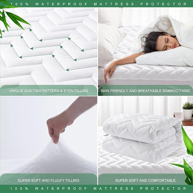 Unilibra Cal King Size Waterproof Mattress Pad Rayon Made from Bamboo, Quilted - Image 4