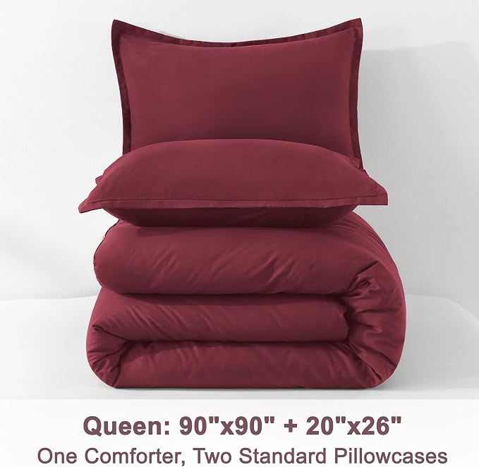 Litanika Burgundy Red Comforter Set Queen Size, 3 Pieces Lightweight Solid - Image 9