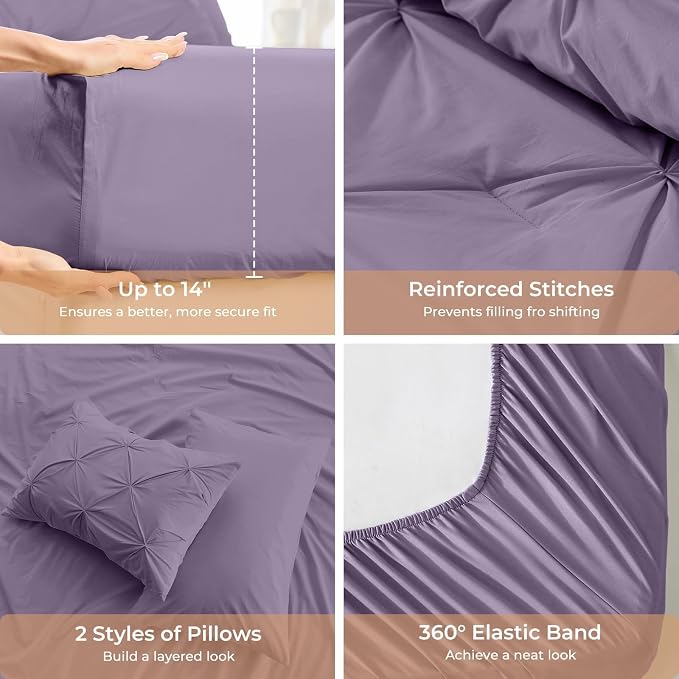 Sasttie California King Comforter Set, 7-Piece Bed in a Bag, Pintuck Bedding - Image 5