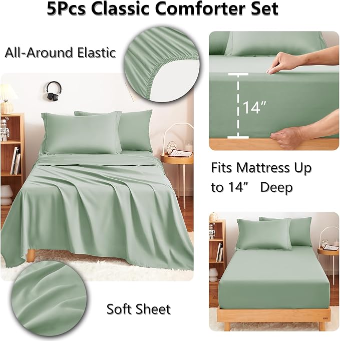 CozyLux Twin XL Comforter Set Sage Green - Image 4