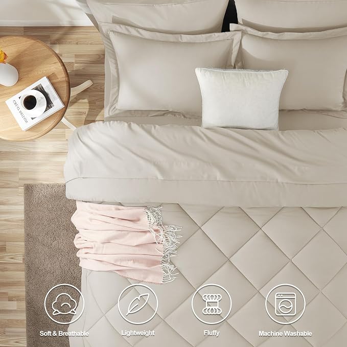 CozyLux Twin XL Comforter Set Beige - Image 2