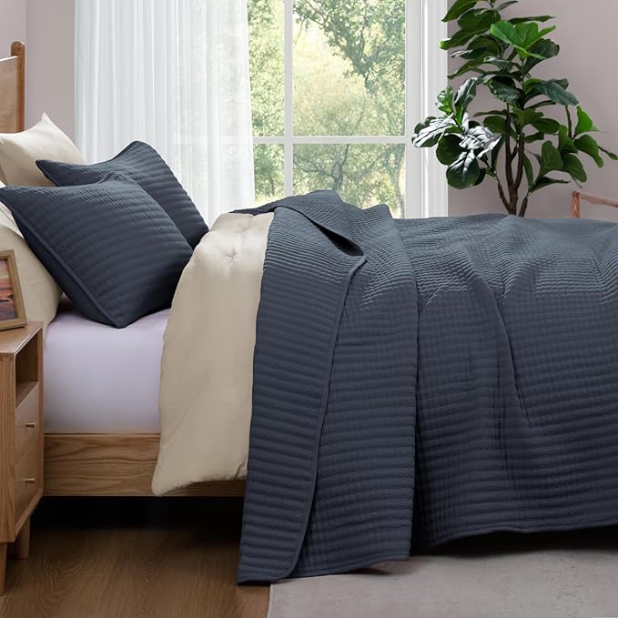 WRENSONGE Queen Quilt-3 Pieces Lightweight Bedspreads Blue Grey Queen Size - Image 6