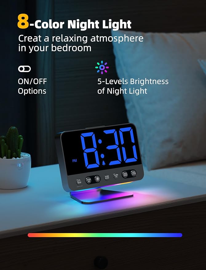 Odokee Digital Alarm Clocks for Bedrooms: Large Bold Number 5 Brightness Dimmer - Image 5