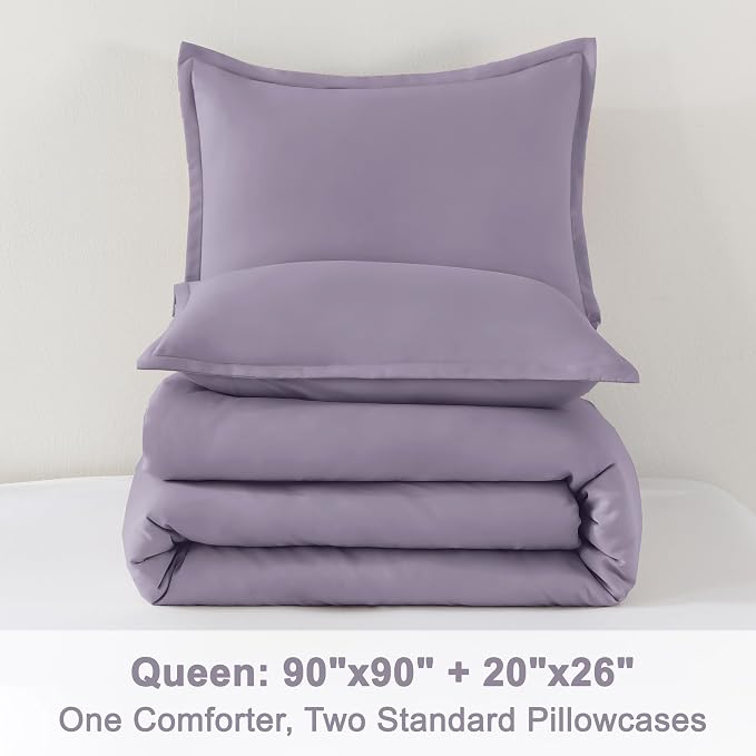 Litanika Grayish Lavender Purple Comforter Set Queen Size, 3 Pieces Lightweight - Image 9