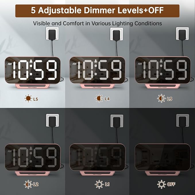 Peakeep Slim Digital Mirror Aesthetic Alarm Clock - Image 4