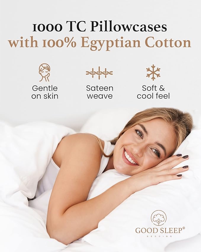 1000 TC White King Pillowcases Set of 4 100% Egyptian Cotton Pillow Cases - Image 4