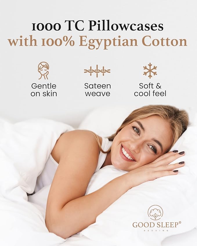 1000 TC White King Pillowcases Set of 2 100% Egyptian Cotton Pillow Cases - Image 4