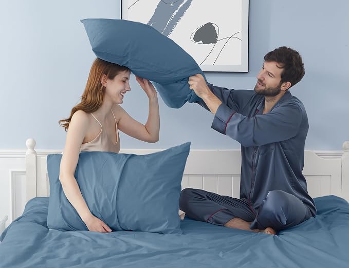 Pillow Cases, King Size Cotton Percale Weave Pillowcases, Pre-Shrunk Breathable - Image 2