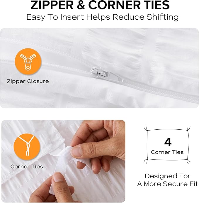 Cozyide White King Size, 3 Pieces Bedding, Soft Breathable Seersucker Duvet - Image 5