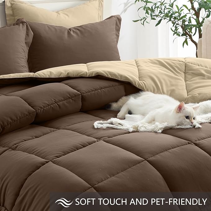 Homelike Moment Queen Comforter Set Brown, Comforters Queen Size Set - Image 4