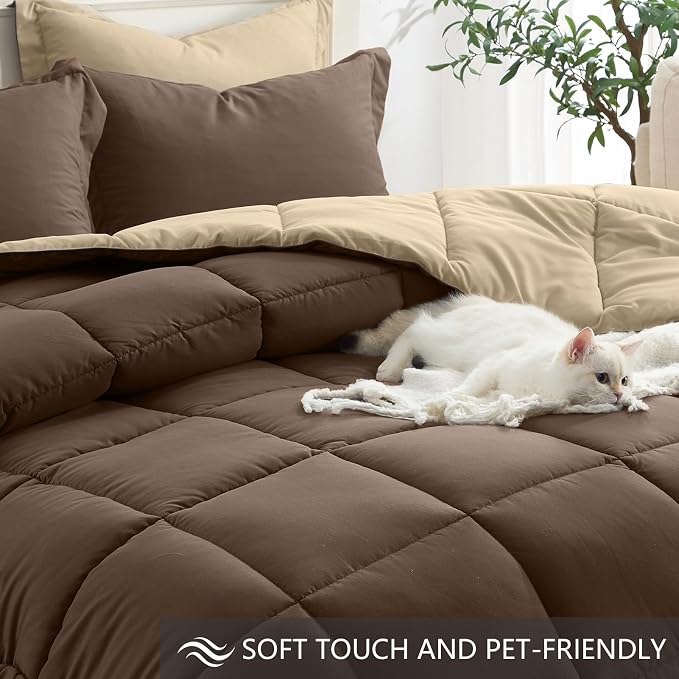 Homelike Moment Oversized Queen Comforter Set Brown, Lightweight Reversible - Image 4
