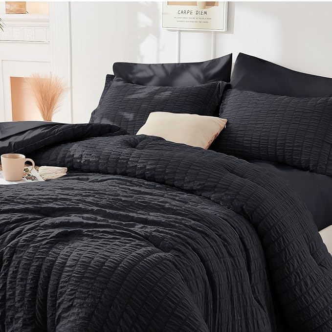HYMOKEGE Black Twin Size Duvet Cover, Ultra Soft 2-Piece Seersucker Duvet Cover - Image 4