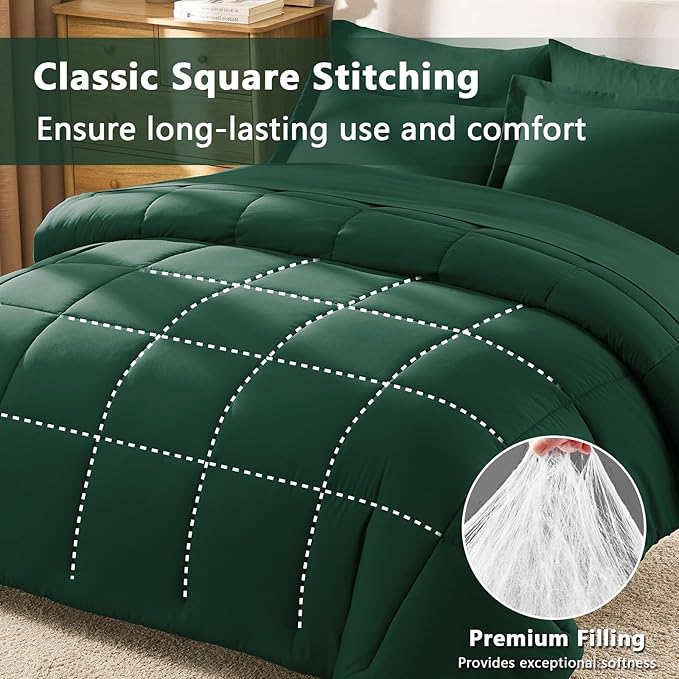 CozyLux King Size Comforter Set Emerald Green - Image 4