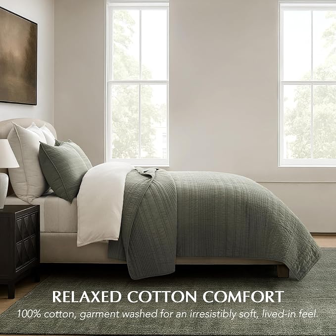 EVERGRACEHOME 100% Cotton Modern Lines Quilt Set King Size, Pre-Washed Soft - Image 2