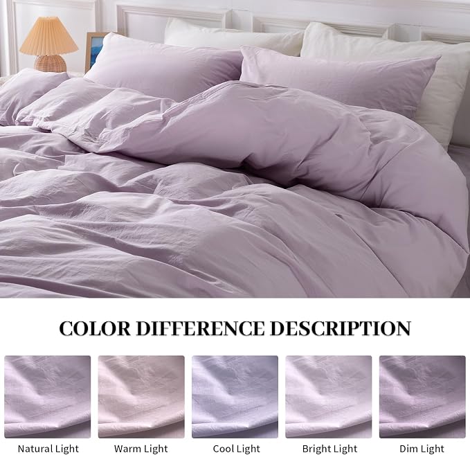 NEXHOME PRO Duvet Cover Set 100% Washed Cotton Full Size Linen Feel Textured - Image 2