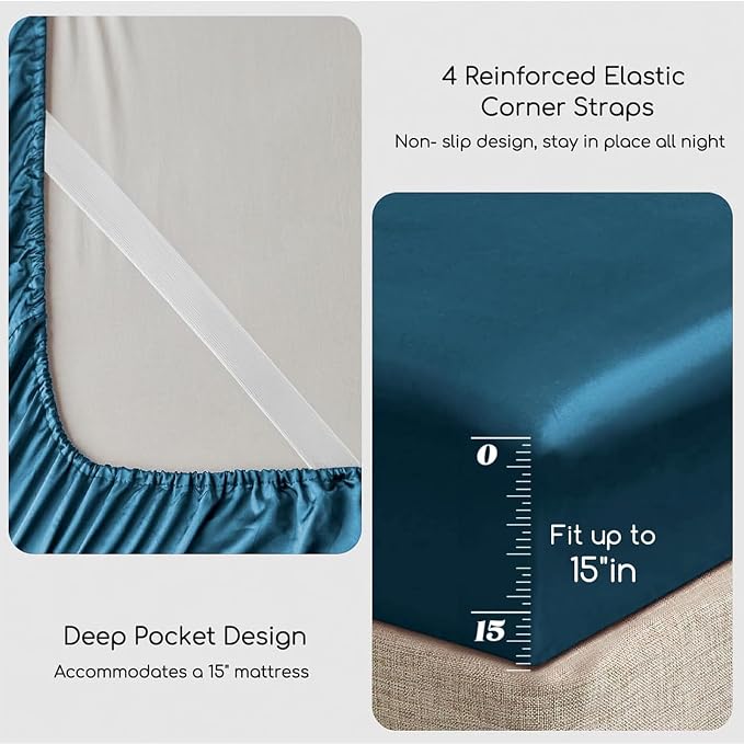 MR&HM Satin Bed Sheets, Queen Size Sheets Set - Image 4