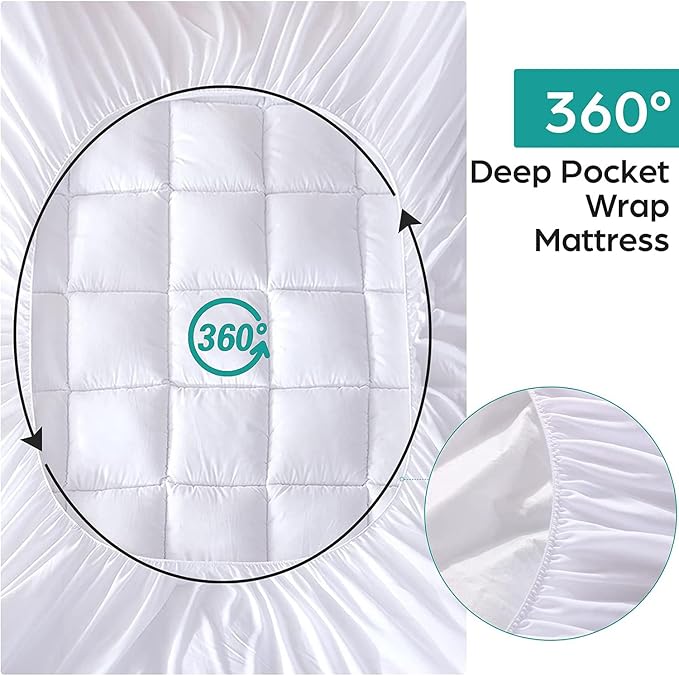 WhatsBedding Waterproof Mattress Pad King Size Cotton Top Down Alternative - Image 4
