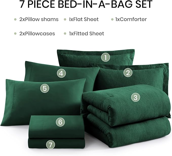 Monbix King Size Comforter Set, Emerald Green King Bedding Set Reversible - Image 7