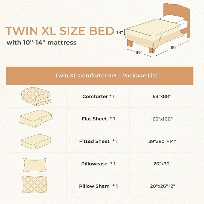 Sasttie Twin XL Comforter Set, 5-Piece Bed in a Bag, Pintuck Bedding Sets - Image 7