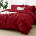 CozyLux King Size Comforter Set Dark Red, 7 Pieces Pintuck Bed in A Bag Red by CozyLux
