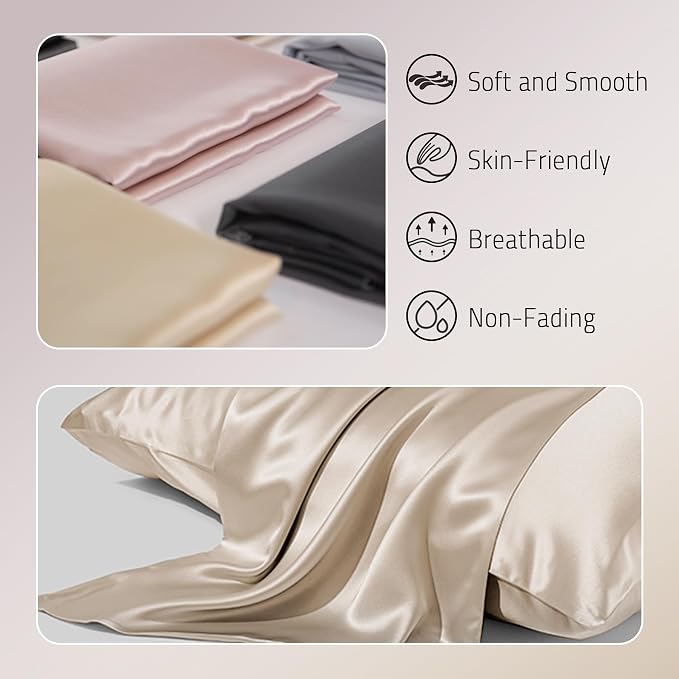 Gabire Mulberry Silk Pillow Cases Set of 2, Both Sides Real Silk Pillow Cover - Image 2