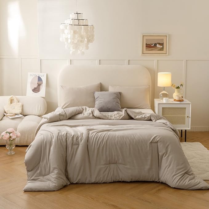ROSGONIA Oversized Queen Comforter Oatmeal - Image 2