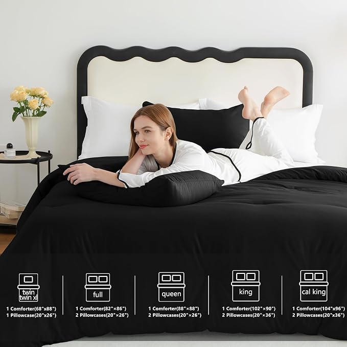 CozyLux Twin Comforter Black, 2 Pieces Twin Extra Long Comforter Set - Image 6