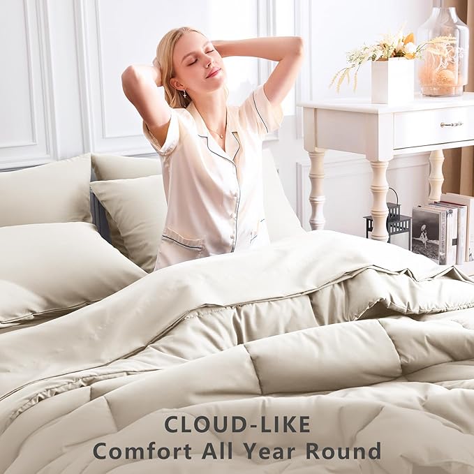CozyLux King Size Comforter Set Beige, 7 Pieces Bed in a Bag, All Season - Image 4