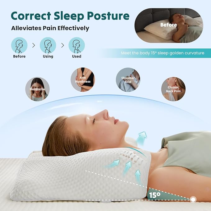 DUMOS Cervical Neck Pillow, Cooling Ergonomic Memory Foam Pillows - Image 5