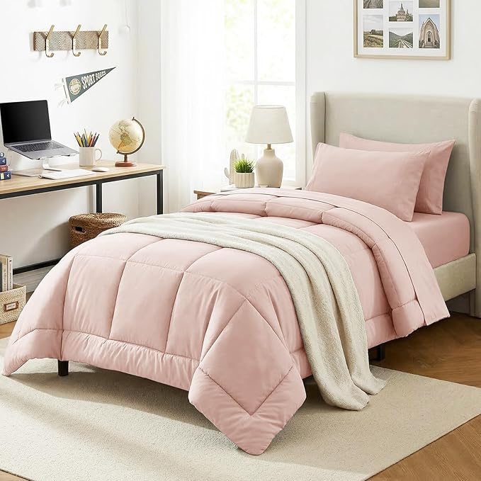 CozyLux Twin XL Comforter Set Blush Pink, 5 Pieces Twin Extra Long Bed in a Bag by CozyLux