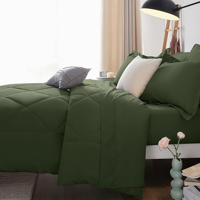 CozyLux King Size Comforter Set Olive Green - Image 12