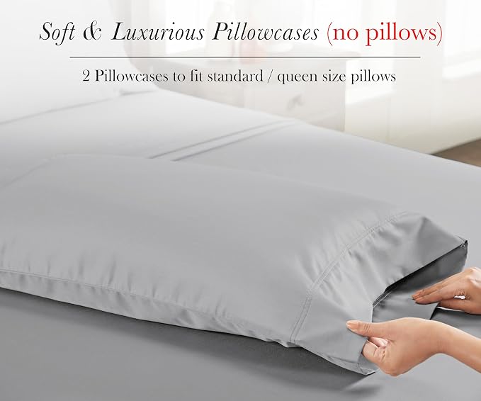 100% Egyptian Cotton Pillowcases Standard Set of 2, Sateen Weave, Soft and - Image 4