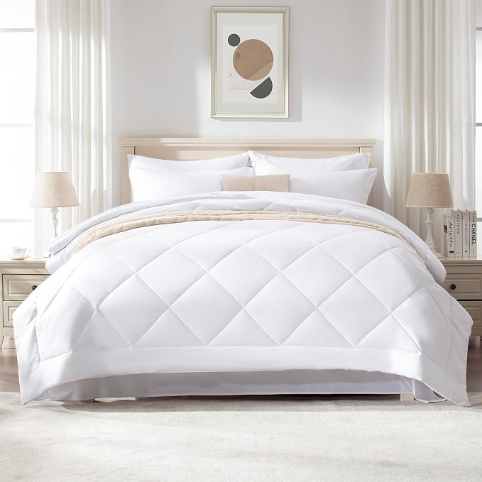 Love's cabin Full Comforter Set White, 7 Pieces Full Bed in a Bag, All Season - Image 2