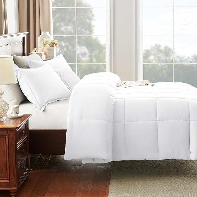CozyLux Oversized King Comforter Set, 3 Pieces White 120x98 Box Stitched Design - Image 8
