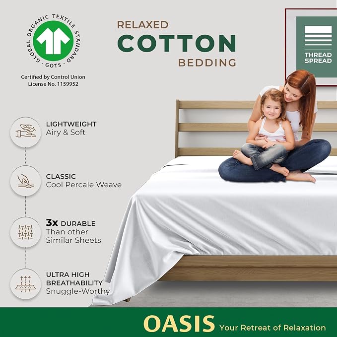 THREAD SPREAD 100% Organic Cotton Percale Flat Sheet Full Size - Image 2