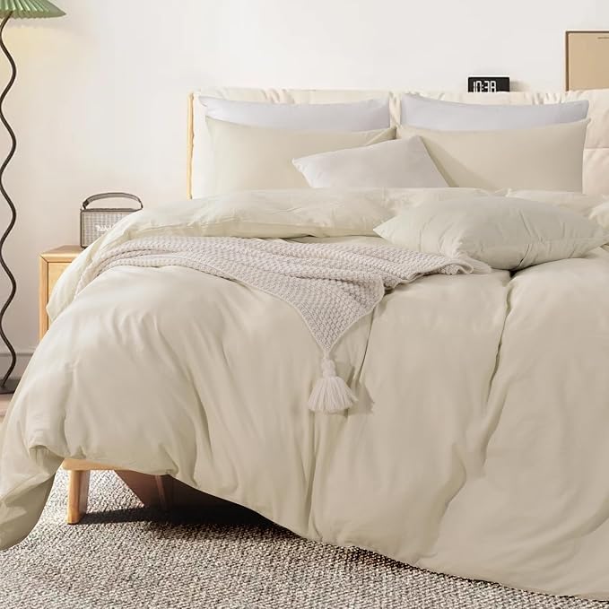 NEXHOME PRO Duvet Cover Set 100% Washed Cotton Full Size Linen Feel Textured - Image 3
