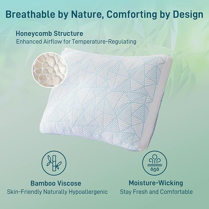 Sylvaris Shredded Memory Foam Cooling Soft Bamboo Viscose Pillow King Size - Image 4