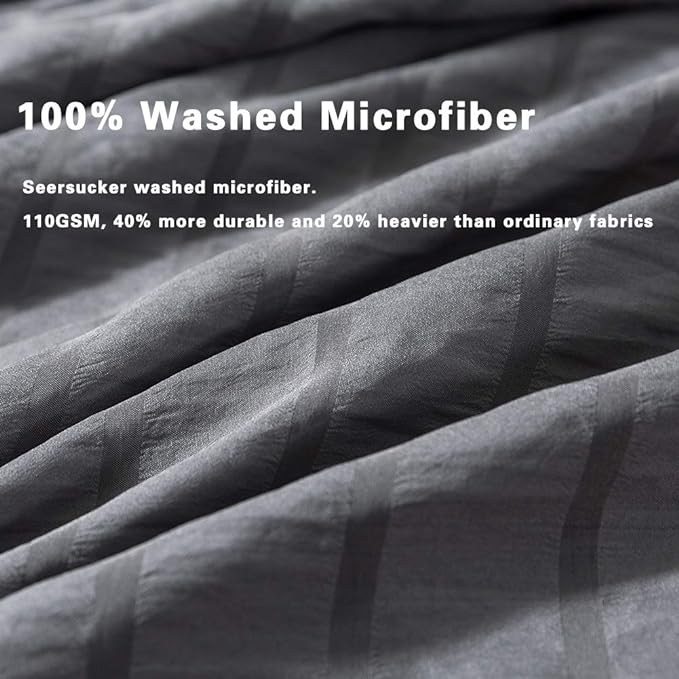 AveLom Dark Gray Duvet Cover Twin Size，2 Pieces Stripe Textured Soft Washed - Image 3