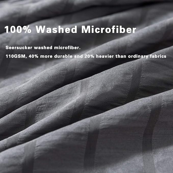 AveLom Seersucker Duvet Cover Set Full Size, 3 Pieces, Dark Gray Ultra Soft - Image 3