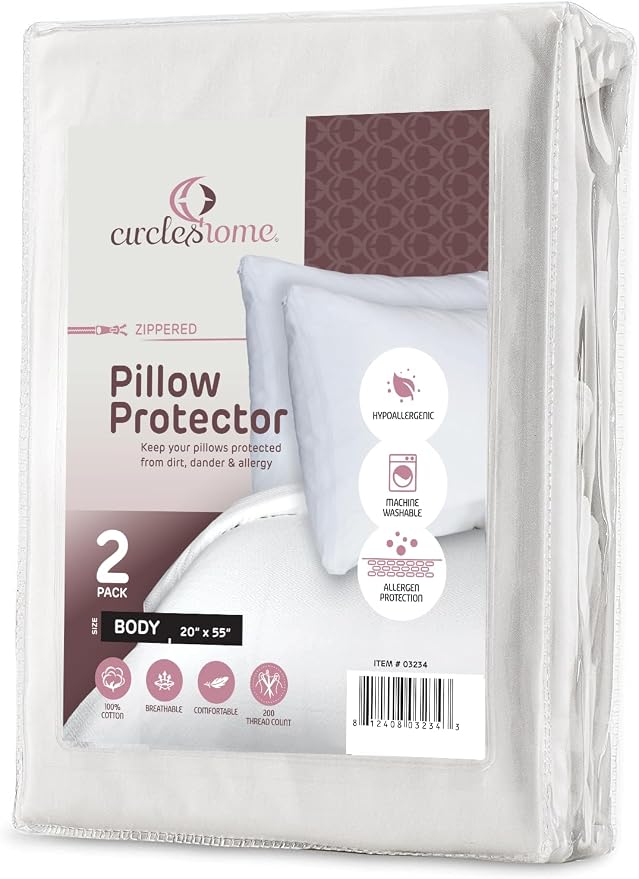 CirclesHome Pillow Protectors 2 Pack Body Zippered by CirclesHome
