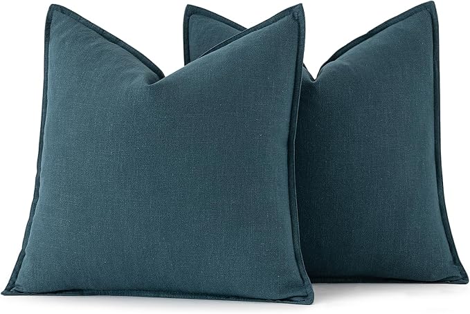 MIULEE Decorative Linen Pillow Covers 18x18 Inch Blue ​Boho Farmhouse​ ​Neutral - Image 6