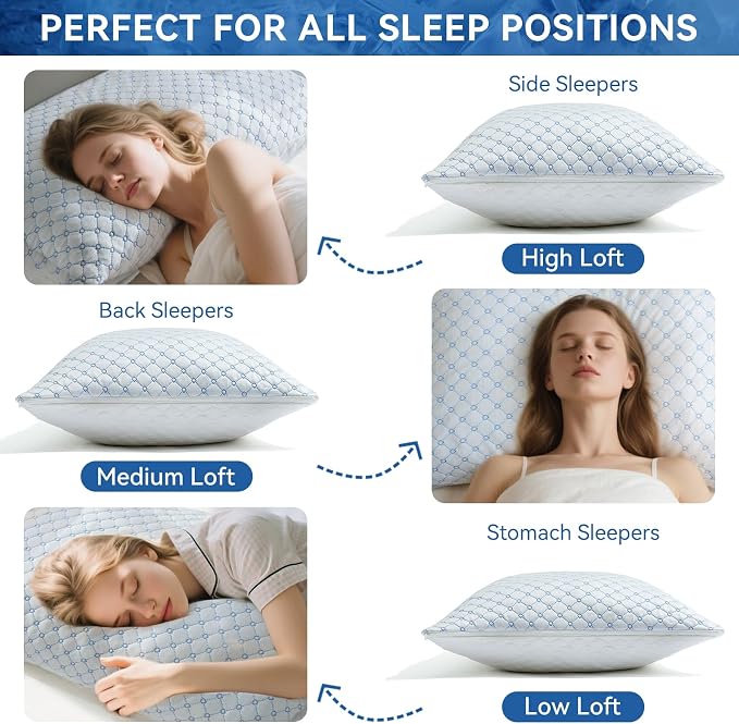 Cooling Bed Pillows for Sleeping Set of 2, Shredded Memory Foam Pillows for Bed - Image 6