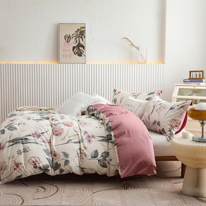 OAITE Duvet Cover Set Queen Size Floral Pattern 600 Thread Count Ultra Soft - Image 5