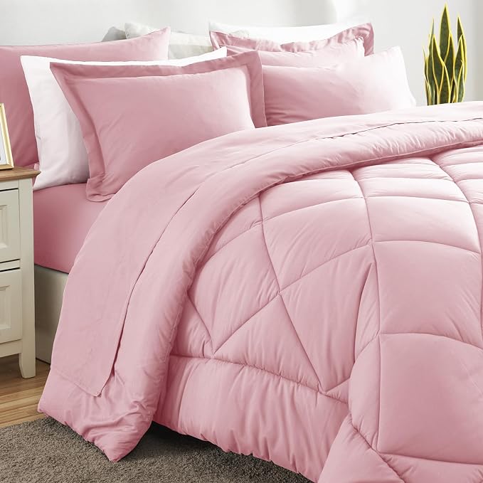CozyLux Oversized King Comforter Set Pink, 7 Pieces Bed in a Bag Comforter Set - Image 4